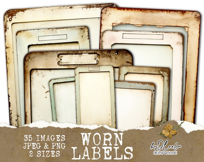 WORN LABELS specimen tag vintage supplies | PNG grungy ephemera junk journal | Steampunk masculine images digital collage journal | cl161