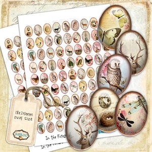IN THE FOREST 18x25 mm oval dragonfly deer owl eggs nest romantic for magnet jewellery pendant instant download ov131