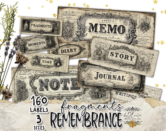 REMEMBRANCE FRAGMENTS – Printable Vintage Labels Tags | Victorian Diary Junk Journal Ephemera | Scrapbooking & Collage Paper Goods | tl347