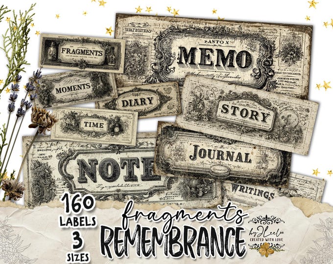REMEMBRANCE FRAGMENTS – Printable Vintage Labels Tags | Victorian Diary Junk Journal Ephemera | Scrapbooking & Collage Paper Goods | tl347