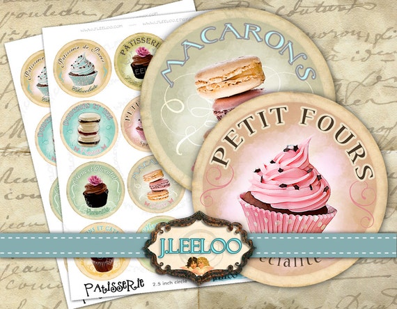 Digital print PATISSERIE 2.5 inch circle hang tag thank you images pendant magnet instant download printable image tn317