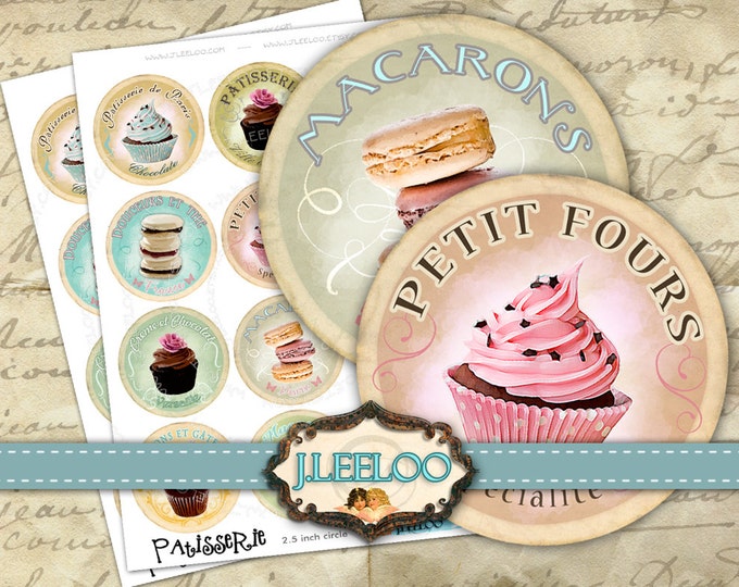 Digital print PATISSERIE 2.5 inch circle hang tag thank you images pendant magnet instant download printable image tn317
