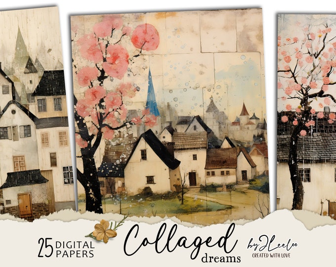 COLLAGED DREAMS vintage painting collage | Junk Journal pages background Distressed grunge card making collage digital ephemera | pp689