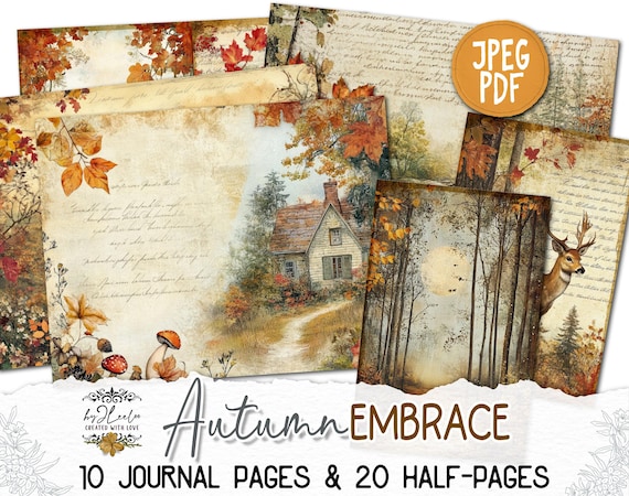 AUTUMN EMBRACE Junk Journal Pages printable | Fall season Collage Kit scrapbook vintage ephemera supplies | Fussy cut Download CU | pp856