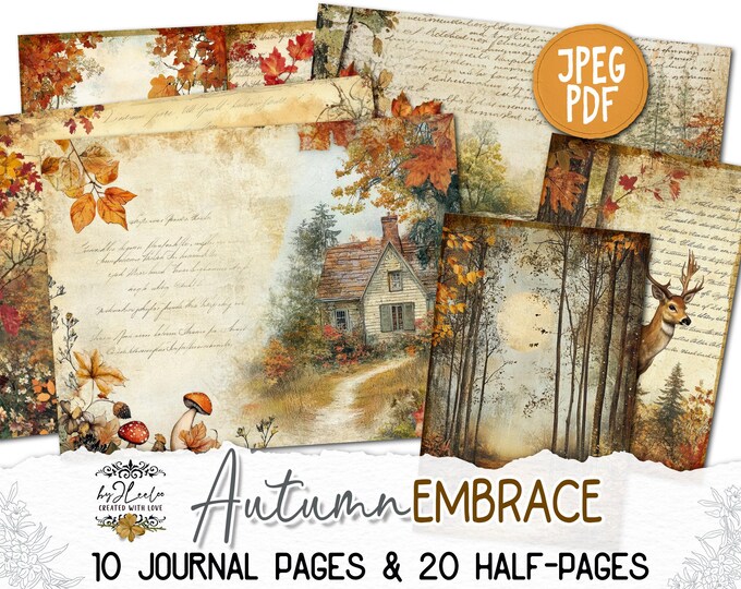 AUTUMN EMBRACE Junk Journal Pages printable | Fall season Collage Kit scrapbook vintage ephemera supplies | Fussy cut Download CU | pp856