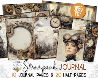STEAMPUNK JOURNAL Junk Journal Pages printable | Vintage Victorian papers | Digiscrap Kit scrapbook Fantasy collage Antique Craft | pp895