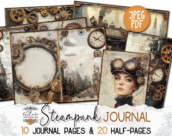 STEAMPUNK JOURNAL Junk Journal Pages printable | Vintage Victorian papers | Digiscrap Kit scrapbook Fantasy collage Antique Craft | pp895