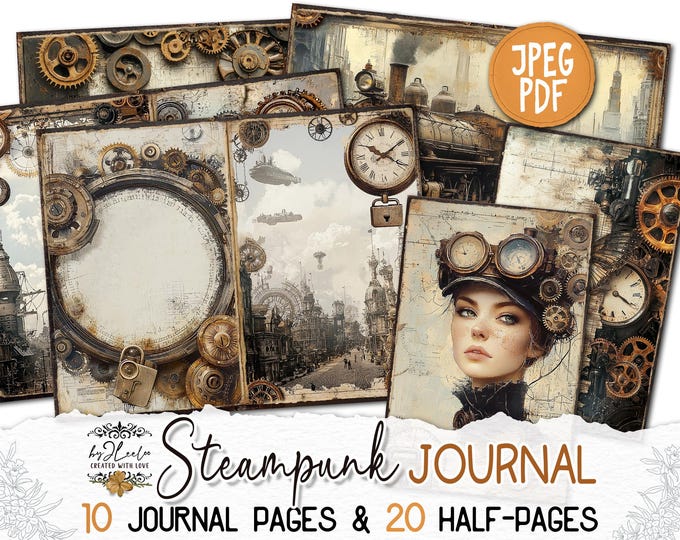 STEAMPUNK JOURNAL Junk Journal Pages printable | Vintage Victorian papers | Digiscrap Kit scrapbook Fantasy collage Antique Craft | pp895