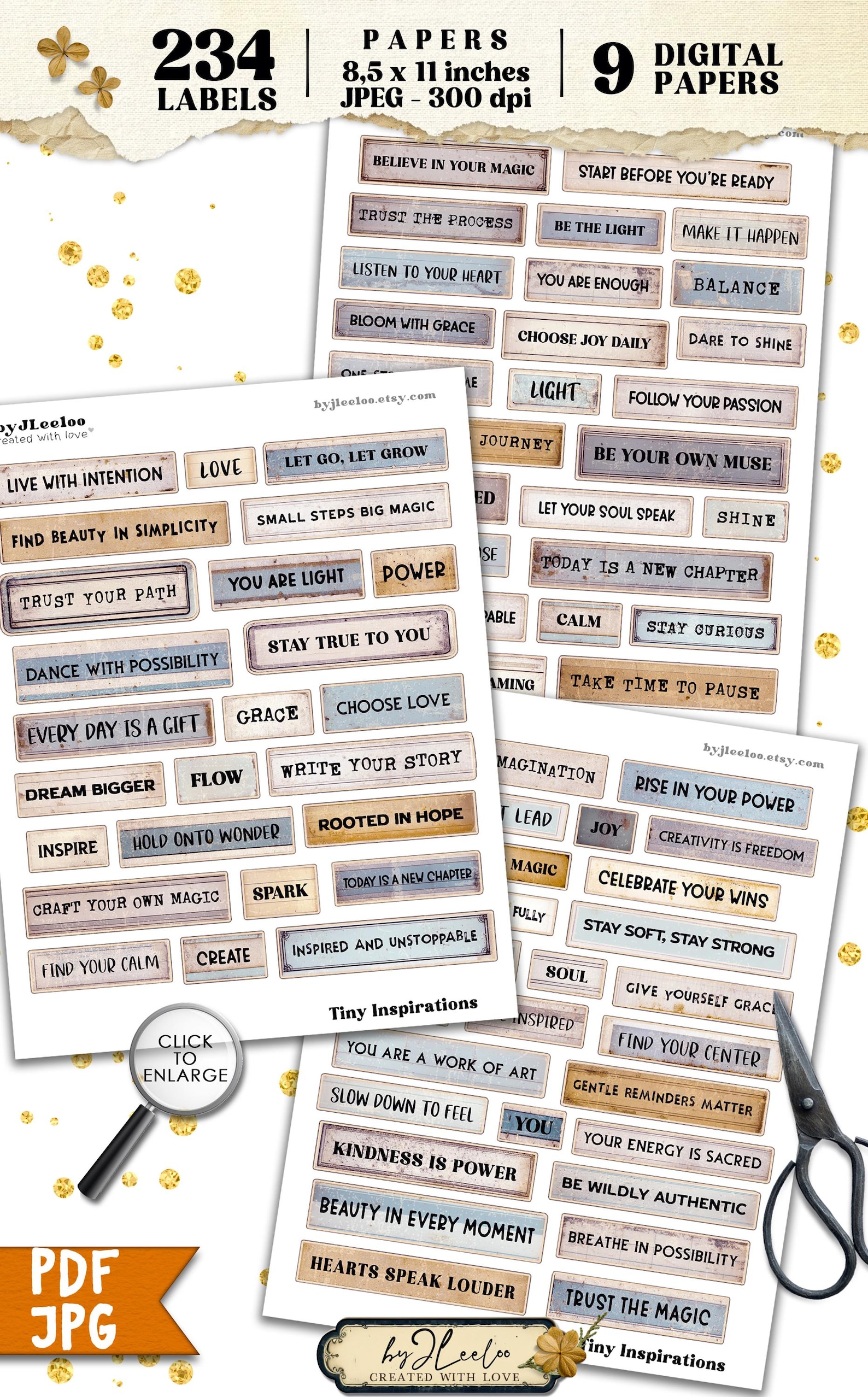 Diary Label Sample TINY INSPIRATIONS Word Labels Printable | Grungy Vintage Text Ephemera ...