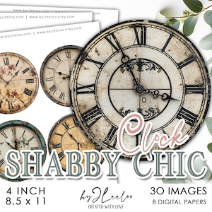 Pode incluir: Conjunto de papel digital com mostradores de relógios vintage com algarismos romanos e texturas desgastadas. O conjunto inclui 30 imagens e 8 papéis digitais. Os mostradores do relógio têm aproximadamente 10 cm de diâmetro e são impressos em papel de 21,6 x 28 cm.