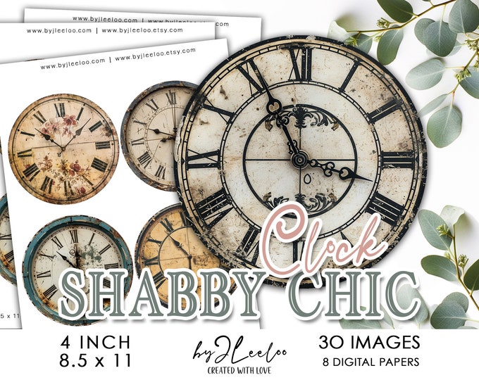 SHABBY CHIC Clock Face 4 inch circle printable | vintage supplies for coaster decoration mirror magnet | printables and DIY projects | tn781
