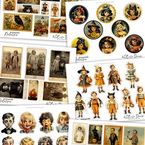 Puede incluir: Un paquete de papel digital con tem&aacute;tica de Halloween. El paquete incluye m&aacute;s de 220 im&aacute;genes y 27 papeles digitales. Las im&aacute;genes presentan ilustraciones vintage de ni&ntilde;os vestidos con disfraces de Halloween, calabazas y otras im&aacute;genes de Halloween. Los papeles digitales son perfectos para crear manualidades, scrapbooking y otros proyectos con tem&aacute;tica de Halloween.