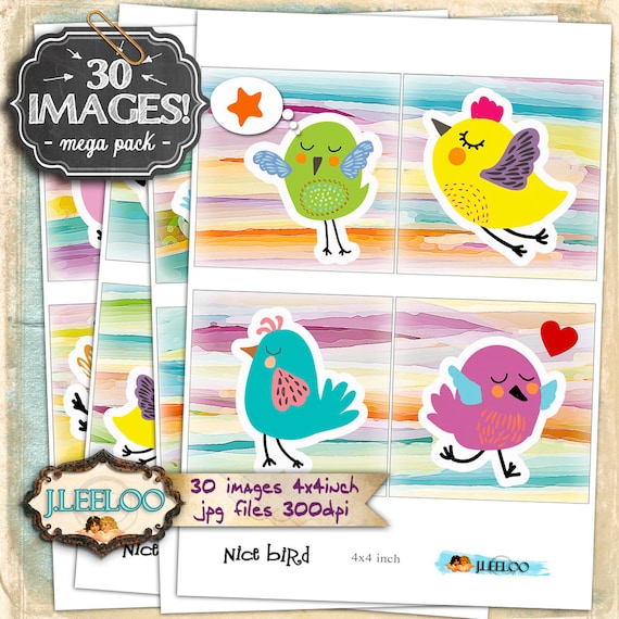 Digital print NICE BIRD 4x4 inch square hand drawn clipart valentine for pendant magnet and craft  instant download printable qu395