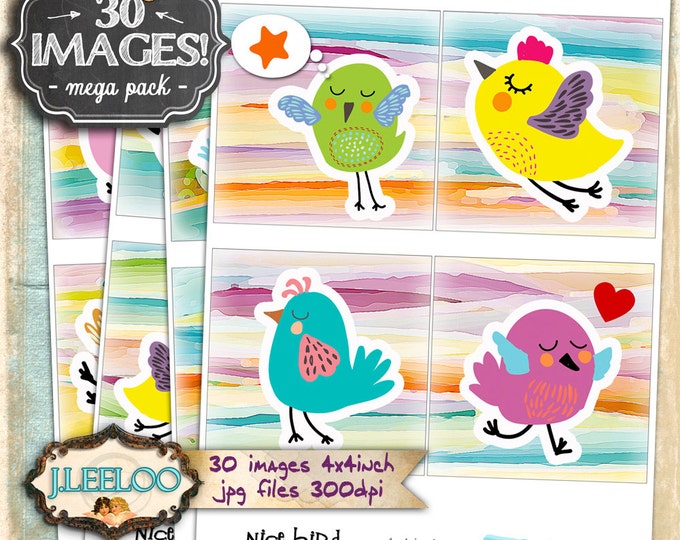 Digital print NICE BIRD 4x4 inch square hand drawn clipart valentine for pendant magnet and craft  instant download printable qu395