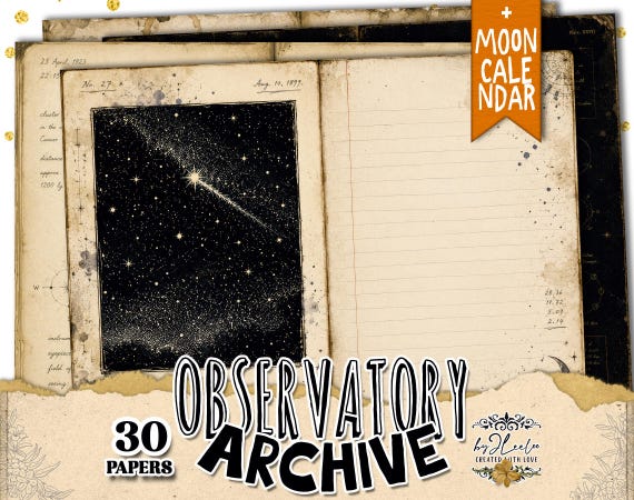 OBSERVATORY ARCHIVES | Vintage Astronomy Journal Pages | Moon & Stars Junk Journal Kit | Printable Celestial Ephemera | ppK70