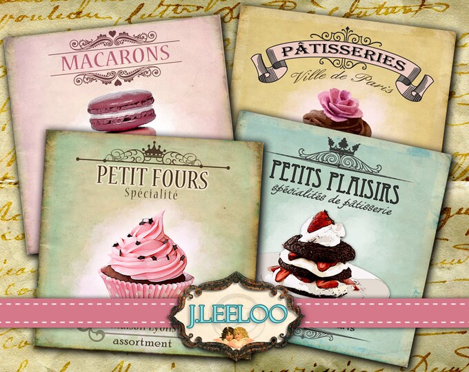 Digital collage sheet SWEET COASTER macarons digital graphic card making scrapbook diary instant download print paper goods pp248
