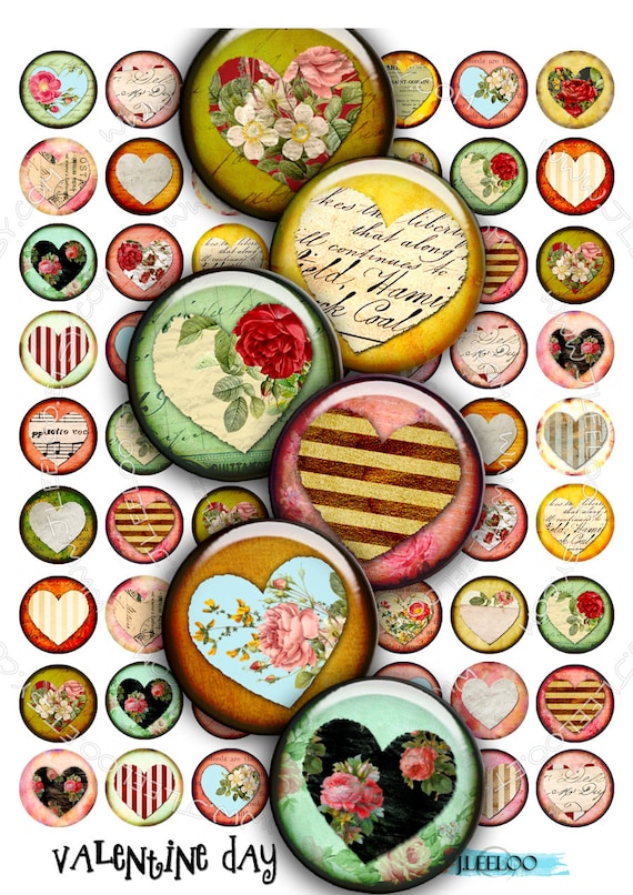 Digital print VALENTINE DAY 1 inch circle love heart images for pendant magnet and craft  instant download printable images tn261