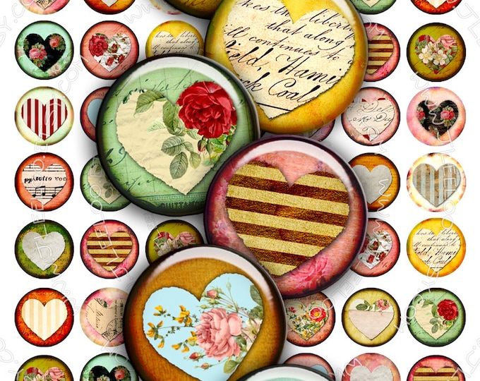 Digital print VALENTINE DAY 1 inch circle love heart images for pendant magnet and craft  instant download printable images tn261