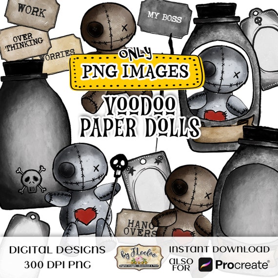 VOODOO DOLLS Halloween PNG Clipart - Magic Rites - Party Invitations - Instant Download - Trick or Treating - Spooky Labels pp560