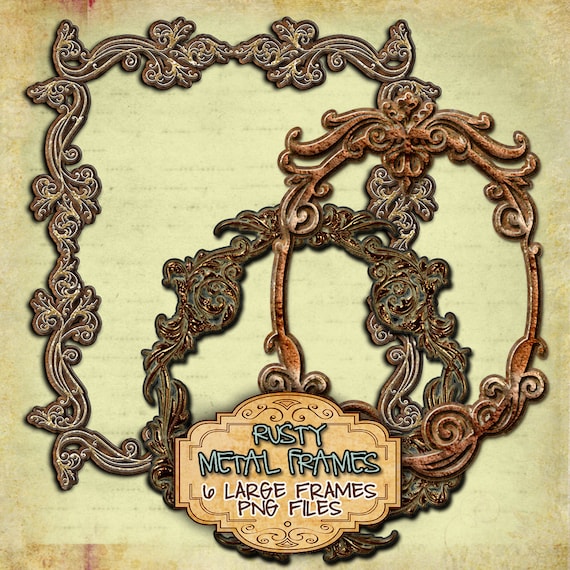 RUSTY METAL FRAMES 6 png files Digital collage sheet digital images for scrapbook altered art diary instant download printable pp218