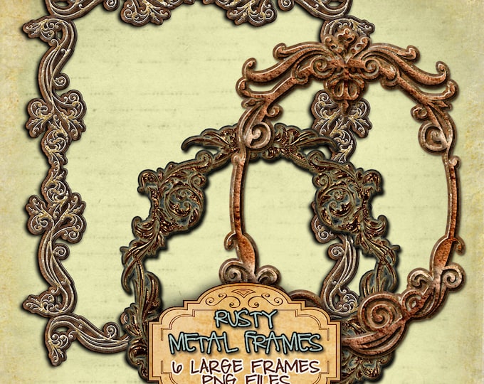 RUSTY METAL FRAMES 6 png files Digital collage sheet digital images for scrapbook altered art diary instant download printable pp218