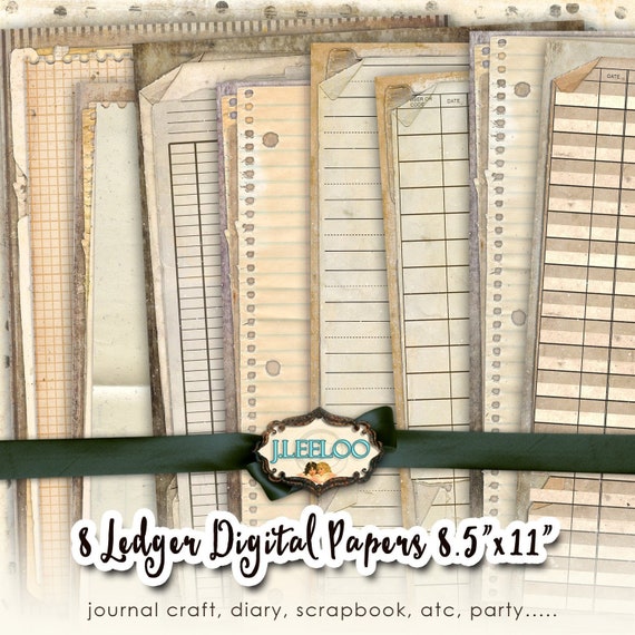 VINTAGE LEDGER 8 digital papers Writing Ephemera Journal Organizing Shabby Chic note pad Instant Download digital collage sheet pp438