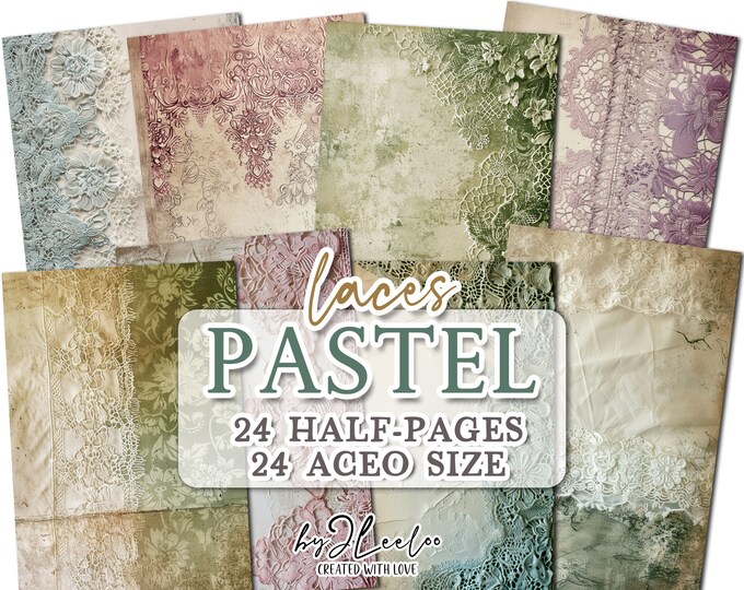 PASTEL LACES half pages printable | French Collage junk journal Mixed Media supplies | Shabby chic papers card making DIY diary | pp720