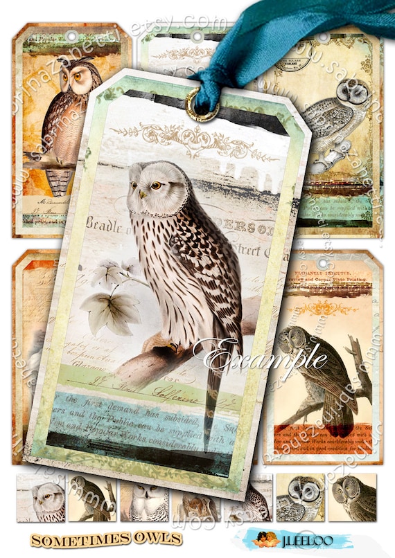SOMETIMES OWLS label tags jewelry for animal lovers Digital collage sheet instant download printable birds collage for scrapbook tl125