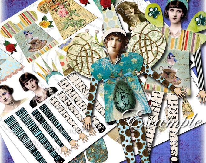 FUNNY PAPER DOLL digital paper altered art journal page Digital collage sheet scrapbooking jpg png instant download printable pp130