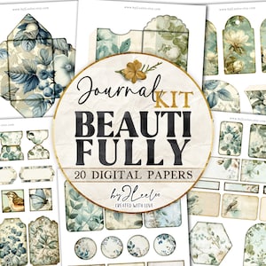 BEAUTIFULLY junk journal KIT afdrukbaar | Botanische benodigdheden voor plakboeklabels voor kortstondige zakzakjes | Kieskeurig gesneden tuingroendagboek | pp791