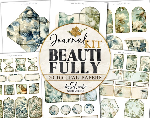 BEAUTIFULLY junk journal KIT printable | Botanical scrapbook label tag pocket ephemera supplies | Fussy cut garden greenery journal | pp791