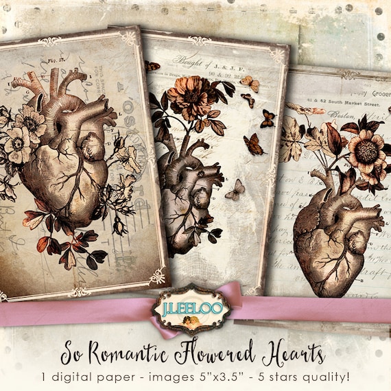 MY HEART postcard vintage background Valentine jewelry holder journal diary paper goods scrapbook ephemera Digital collage sheet pp403