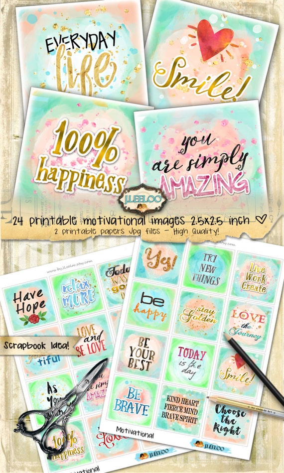 MOTIVATIONAL 2.5 inch square quote printable for greeting card gift tag journaling pocket mirror scrapbooking watercolor quote qu469