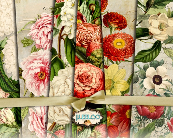 GARDEN PAPERS 10 large vintage flower papers for scrapbook Digital collage sheet for scrapbook instant download printable pp273