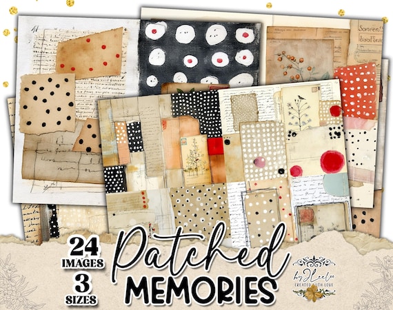 PATCHED MEMORIES Collage Papers Vintage | Junk Journal Ephemera Textured Scrapbooking Pages | Neutral Warm Tones | ppK55