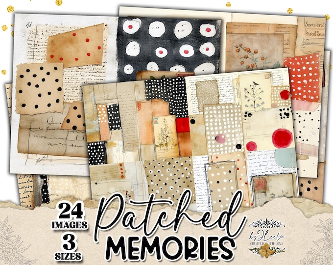 PATCHED MEMORIES Collage Papers Vintage | Junk Journal Ephemera Textured Scrapbooking Pages | Neutral Warm Tones | ppK55