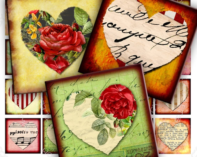 Digital print VALENTINE DAY 1.5 inch square love heart images for pendant magnet and craft  instant download printable images qu332