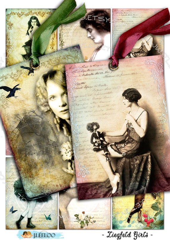 ZIEGFELD GIRLS old photo aceo size Digital collage sheet  greeting card Paris instant download printable background vintage ac256