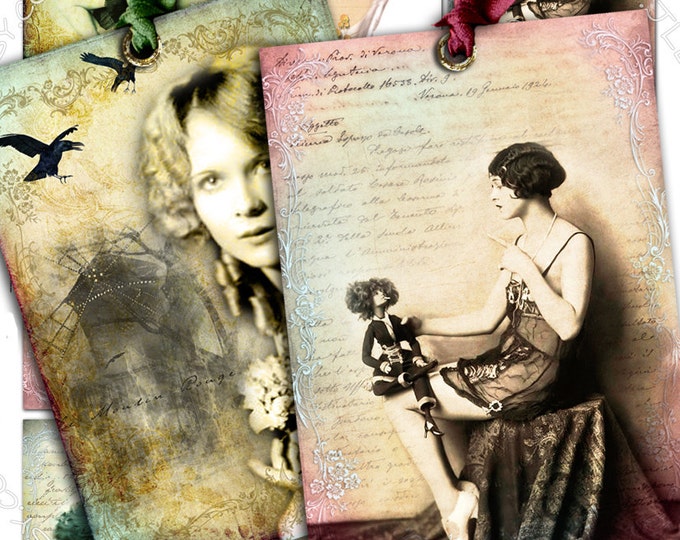 ZIEGFELD GIRLS old photo aceo size Digital collage sheet  greeting card Paris instant download printable background vintage ac256