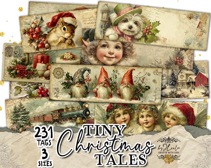 TINY CHRISTMAS TALES Vintage Winter Mini Illustrations | Nostalgic Vignettes Printable Ephemera for Junk Journal Scrapbook Collage | tl365