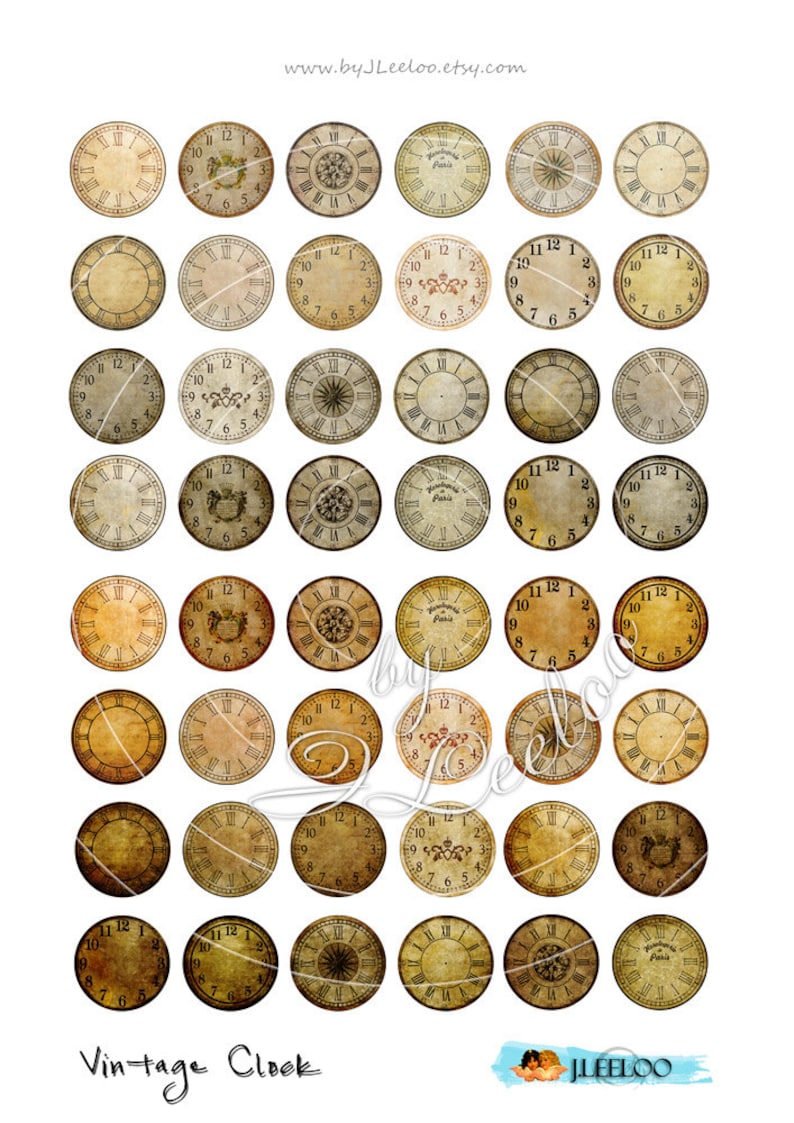 VINTAGE CLOCK 1 Inch Circle Clock Face Printable for Pendant Magnet and ...
