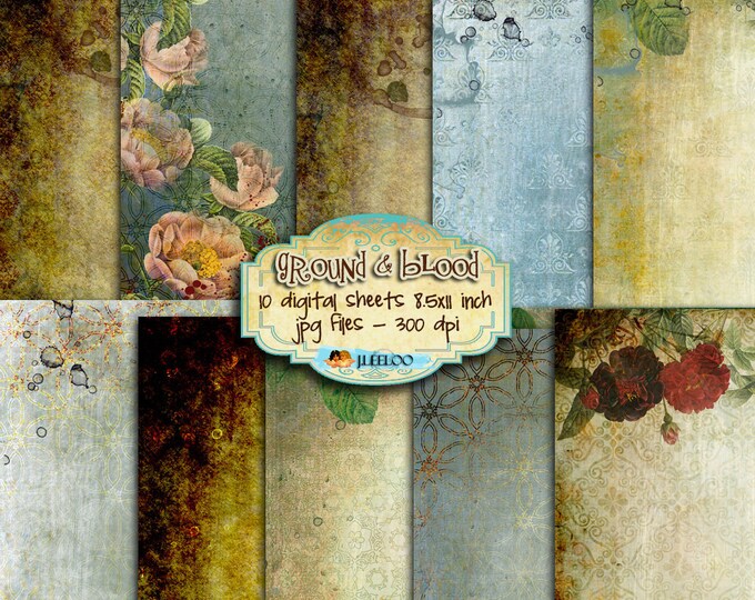 GROUND AND BLOOD 10 large Digital collage sheets grunge papers scrapbook instant download printable paper goods pp232