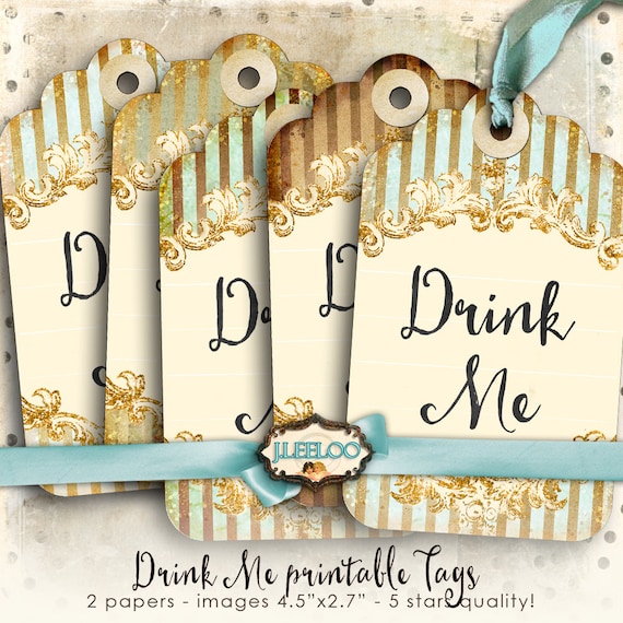 DRINK ME alice wonderland tags Digital collage sheet gift card paper good scrapbook instant download printable party shabby chic tl185