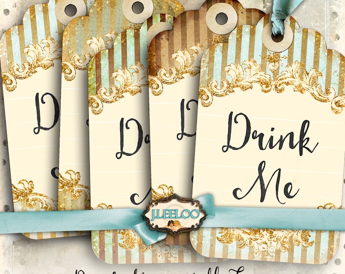 DRINK ME alice wonderland tags Digital collage sheet gift card paper good scrapbook instant download printable party shabby chic tl185