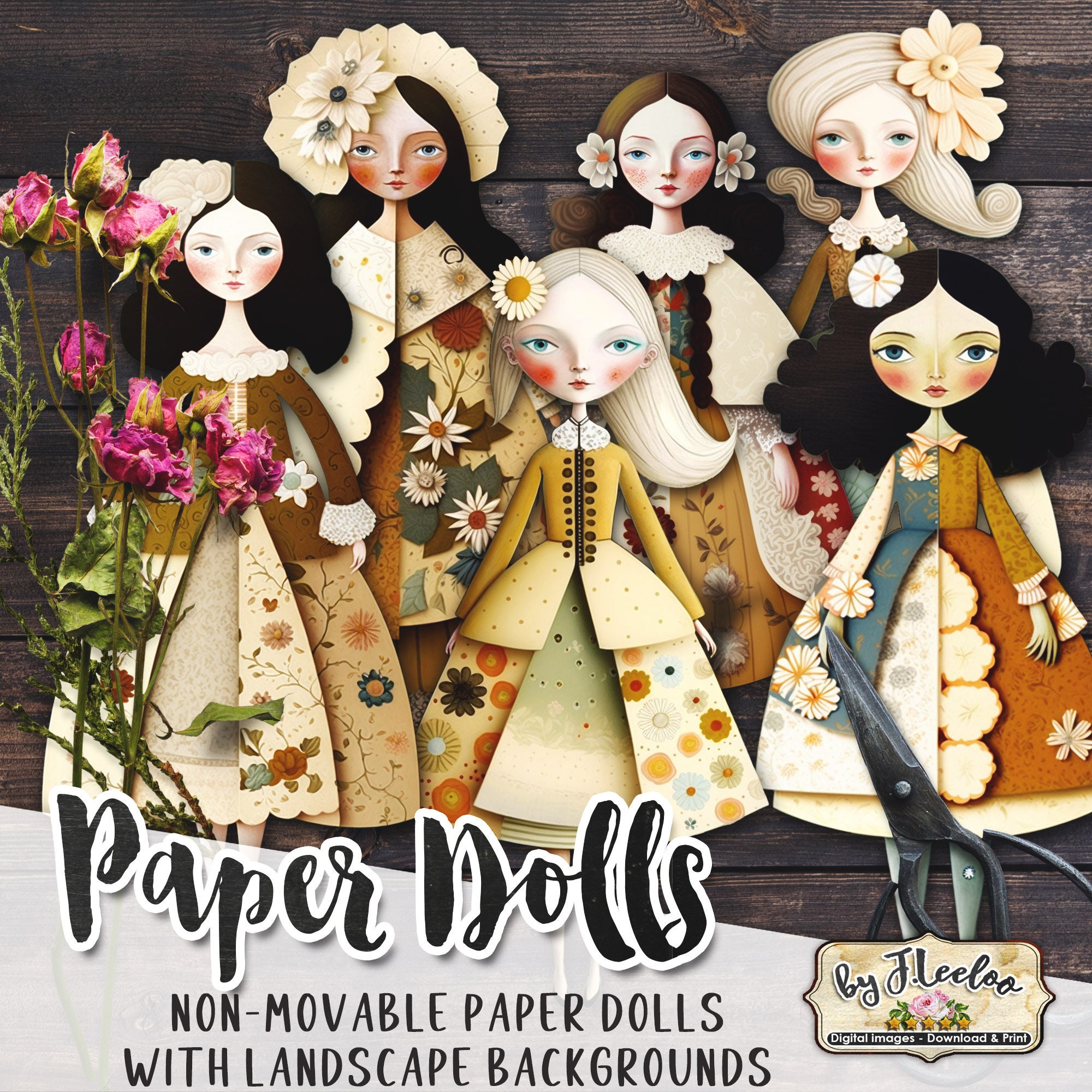 Paper Dolls Ephemera Collage Kit 45PCS by CATaireen Junk Journal