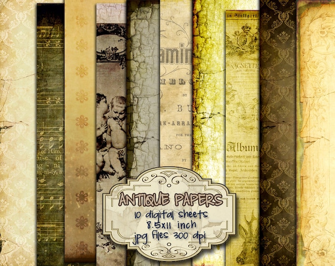 ANTIQUE PAPERS large Digital collage sheets vintage texture old documents printable scrapbooking instant downloade pp206