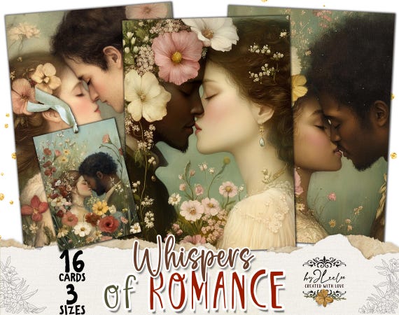 WHISPERS of ROMANCE 3 sizes | vintage Valentine card junk journal printable illustration | Lovers postcard | Card making Scrapbook  | pp916
