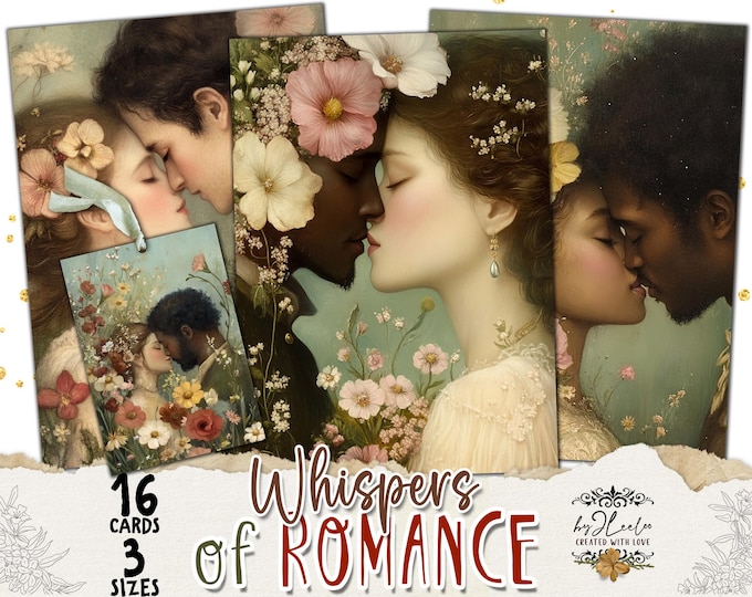 WHISPERS of ROMANCE 3 sizes | vintage Valentine card junk journal printable illustration | Lovers postcard | Card making Scrapbook  | pp916
