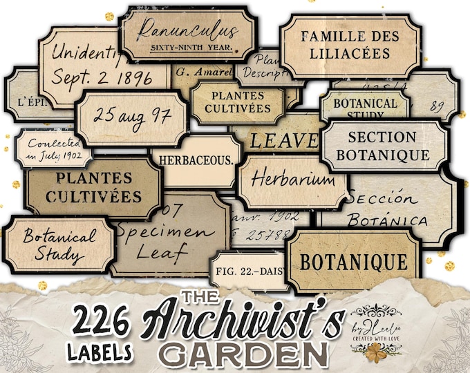 ARCHIVIST'S GARDEN text label printable botanical word | old ledger vintage ephemera junk journal | scrapbook diary instant download | tl340