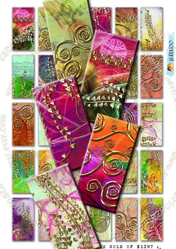 THE GOLD of KLIMT 2x1 inch colorfull hand drawn Digital collage sheet printable instant download background sheet painting do124